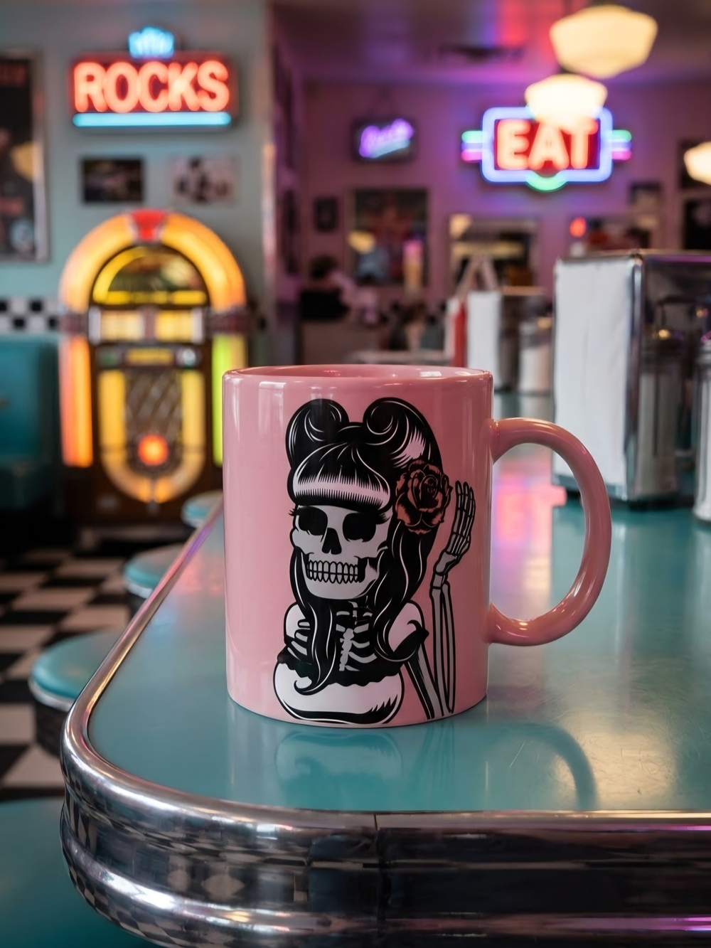 Pink Skull Rockabilly Ceramic Coffee Mug